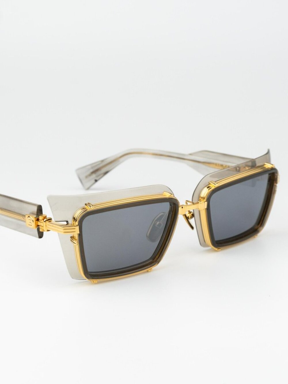 Balmain Men Sunglasses Titanium Grey Crystal Gold Rectangle ADMIRABLE BPS-130B-5